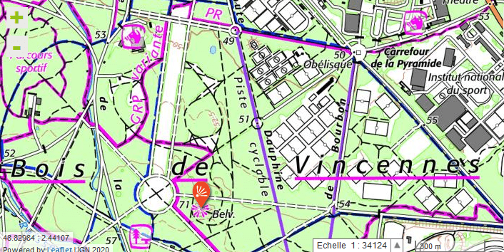 Butte aux Canons, Bois de Vincennes, carte IGN