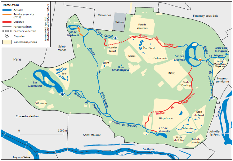 Evolution de le trame d'eau dans le bois de Vincennes