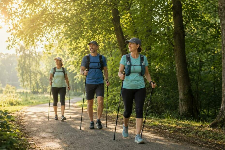 Marche nordique par forte chaleur sur un parcours ombragé